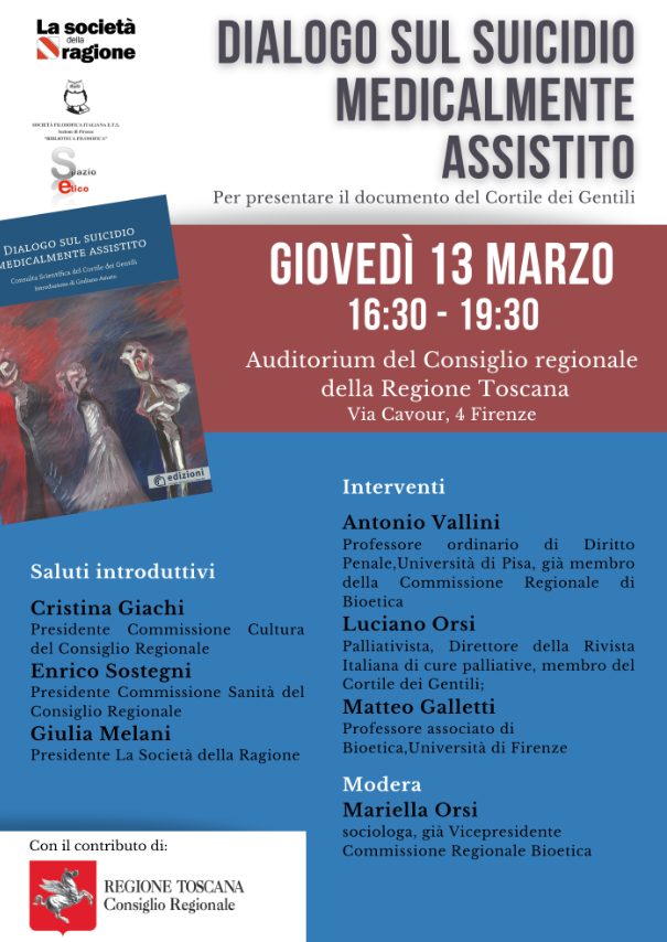 Dialogo sul suicidio medicalmente assistito. Consiglio regionale - 13 marzo 2025 Locandina della presentazione del volume Dialogo sul suicidio medicalmente assistito. Consiglio regionale - 13 marzo 2025
